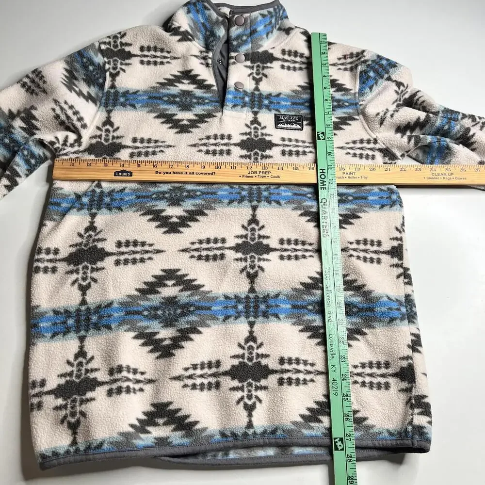 Massive Outdoor Jacket Mens Medium White Aztec Fleece‎ Snap Pullover Tribal